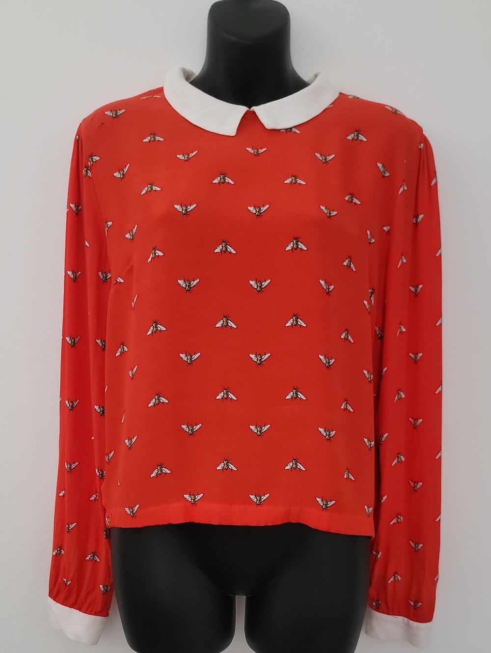 Red Peter Pan Collar Blouse with Moth Print